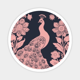 Pink block print of an american peacock Magnet